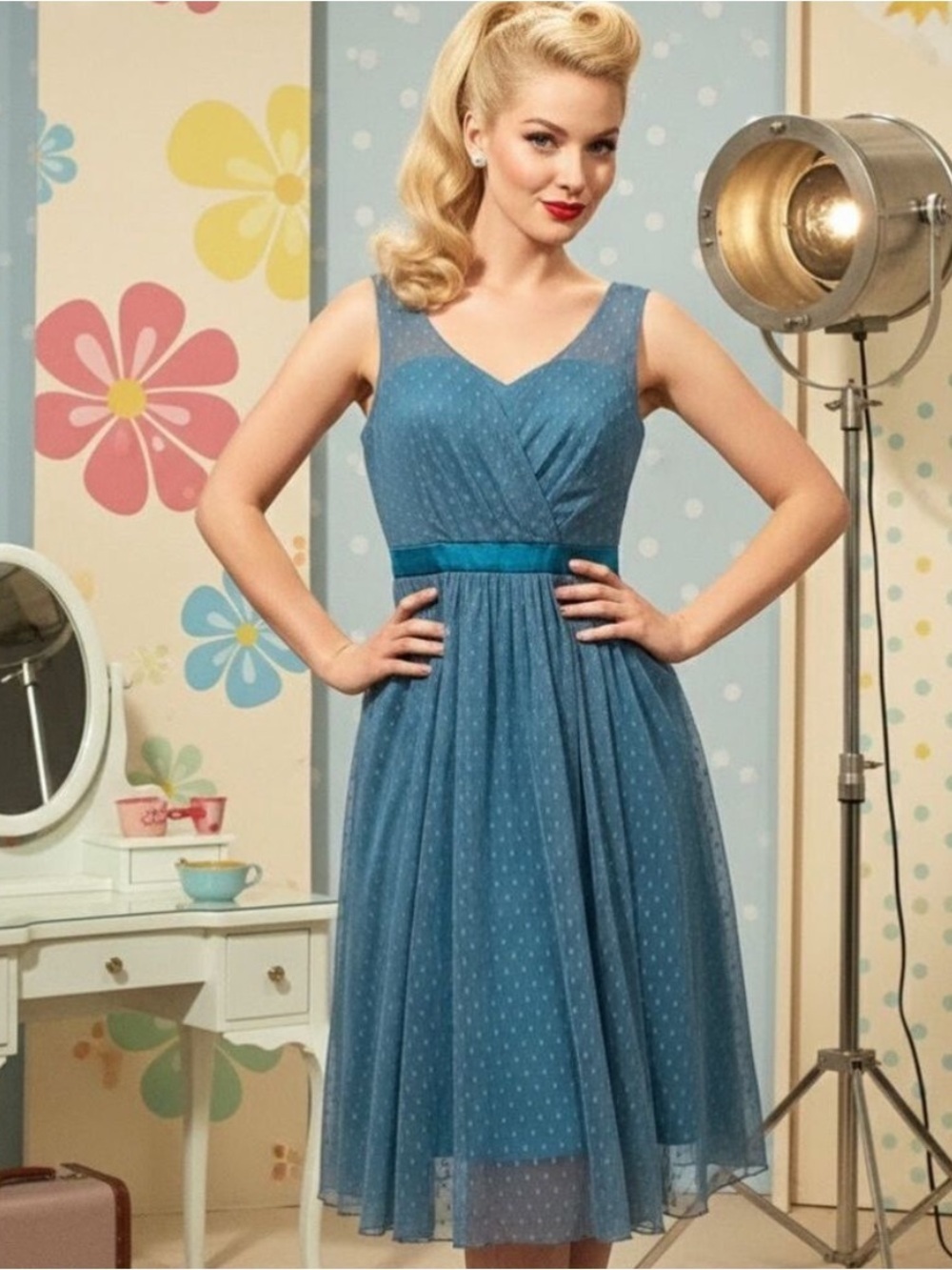 Lindy Bob Retro Pin-Up Tulle Prom Dress in Teal - Size 2